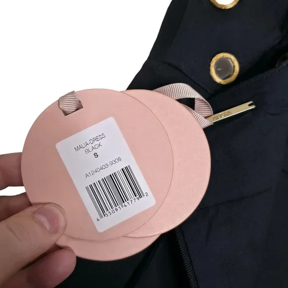 Alexis Malia Midi Dress Black Mirrored Grommet Curved Size S NWT‎ - Picture 4 of 11